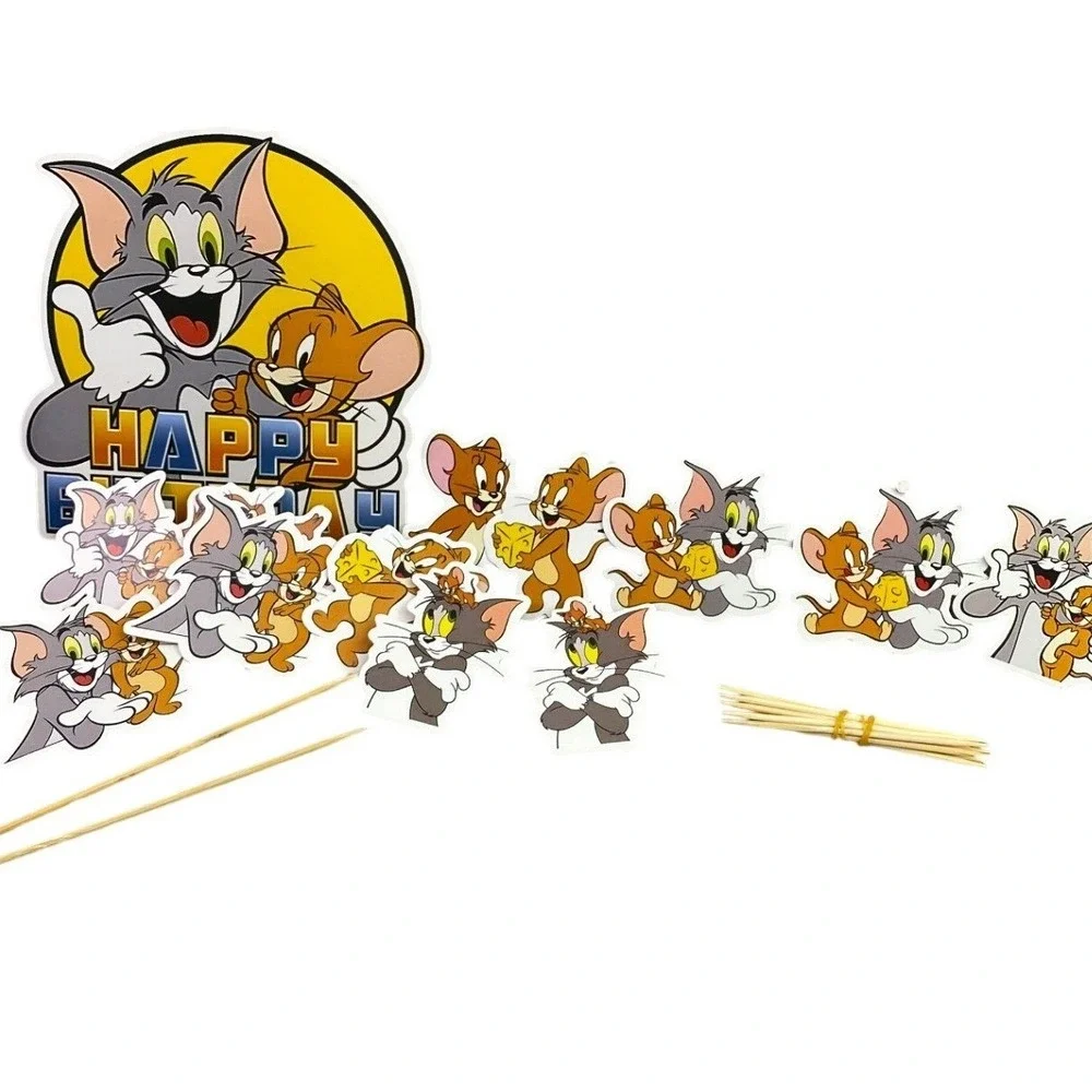 Tom‎ and Jerry Happy Birthday Banner Balloons Cake Topper Party Decor 42 PC NEW